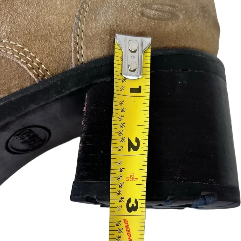 Y2K Skechers Mesa Stone Sherpa Chunky Round Toe Block Heel Ankle Boots